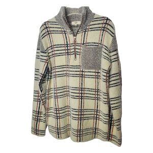 Entro Anthropologie Quarter Zip Sweater Womens Large Black Rose Plaid Fuzzy